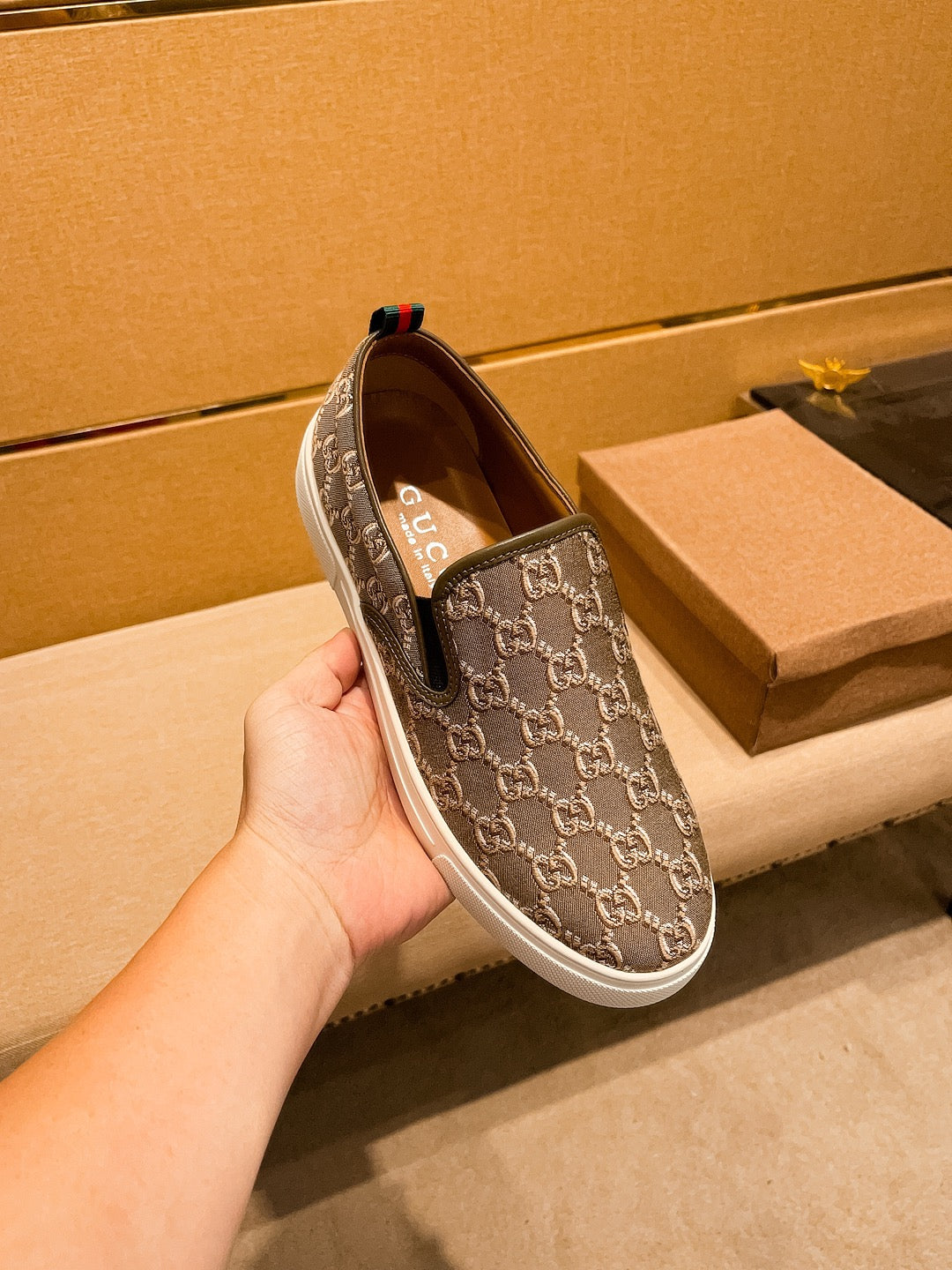 GG Men's Slip on Loafer Brown Fabric 477012