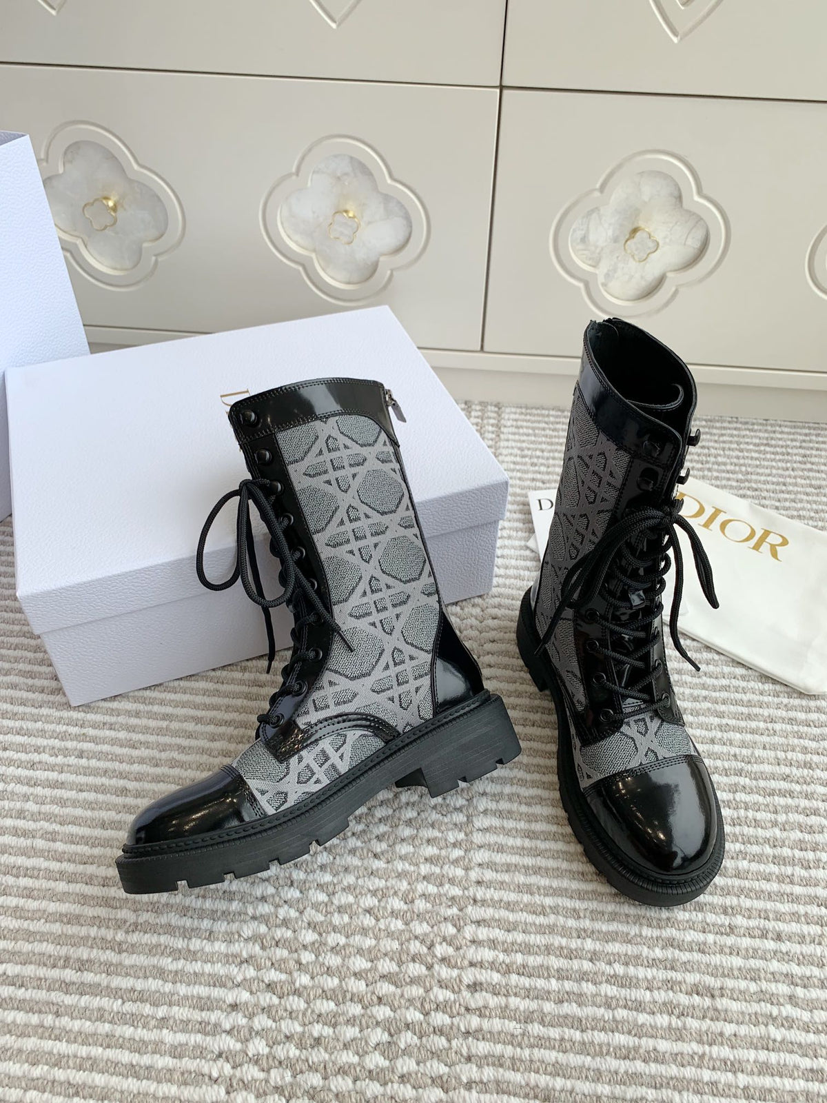 CD D-Unit Ankle Boot In Grey Mix Black Denim Fabric And Glossy Cowhide 105084