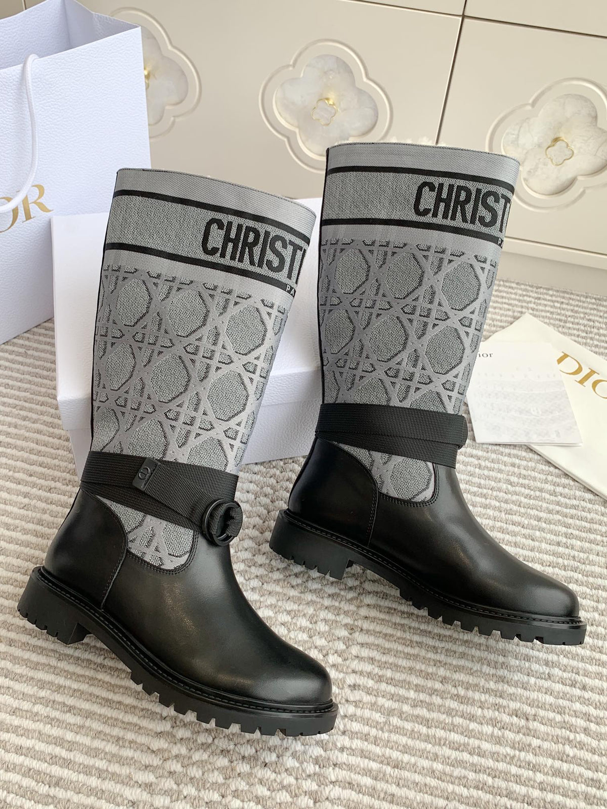 D-Major Boot In Grey Mix Black Denim Fabric With Fleece Lining 105070