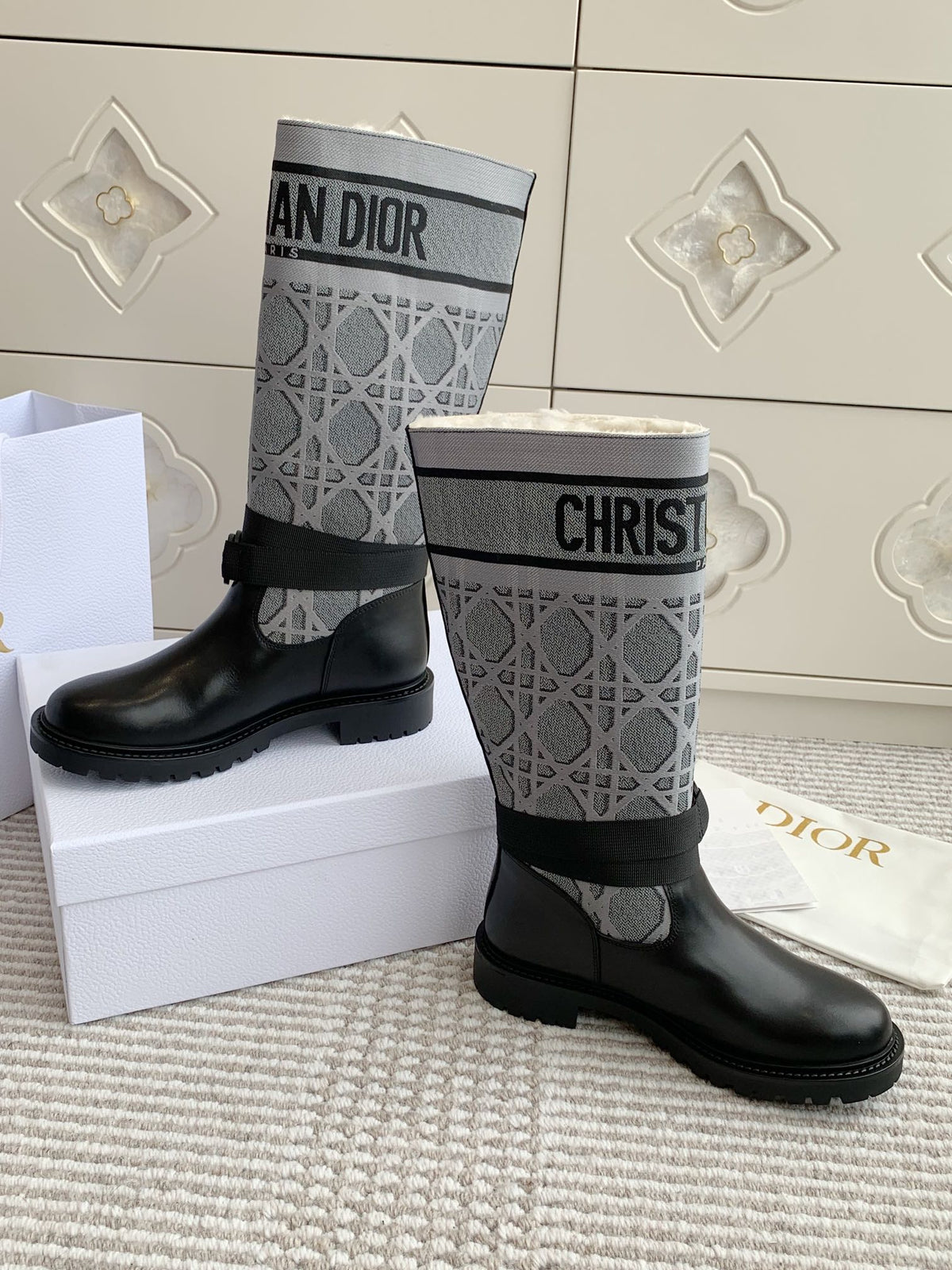 D-Major Boot In Grey Mix Black Denim Fabric With Fleece Lining 105070