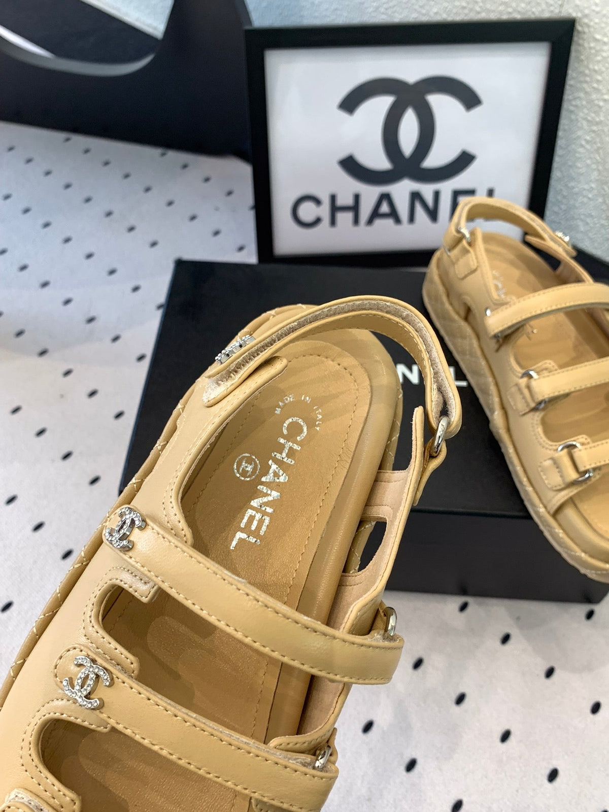 CC Sandals In Dark Beige Lambskin 146999