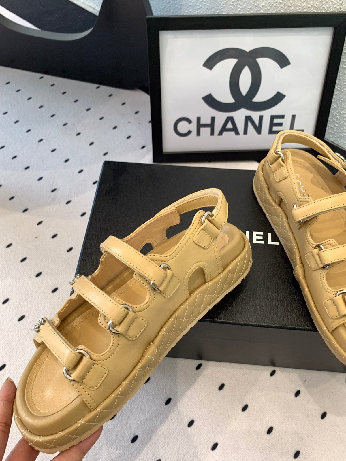CC Sandals In Dark Beige Lambskin 146999