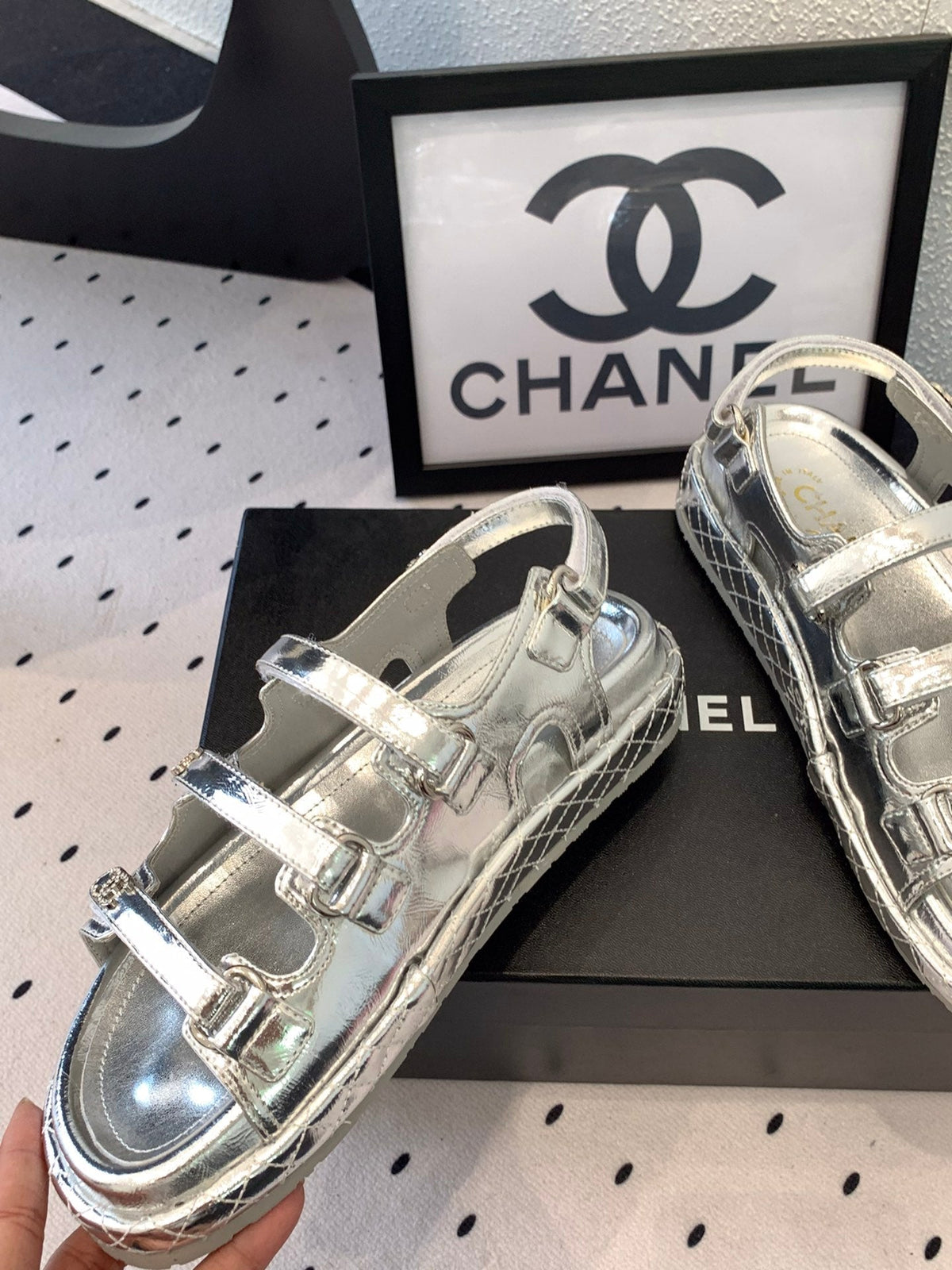 CC Sandals In Silver Lambskin 147001