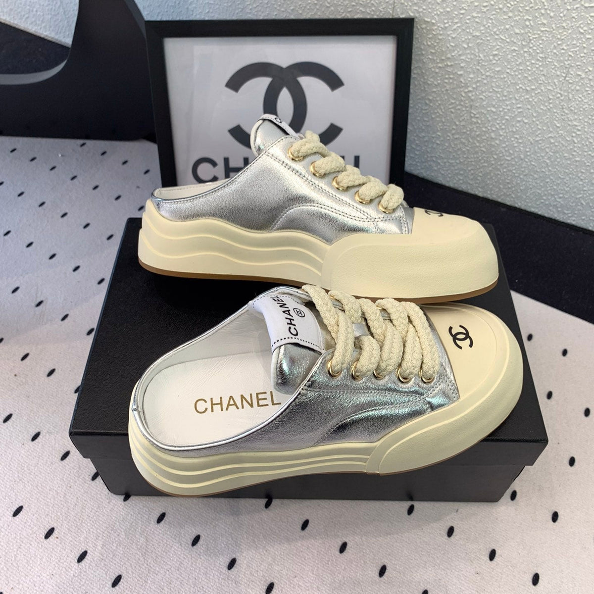 CC Mule Sneaker 50mm In Silver Cowhide 147071