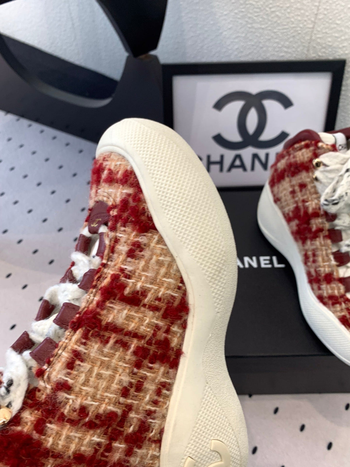 CC Sneaker Boots In Red Mix Beige Tweed Fabric 147111