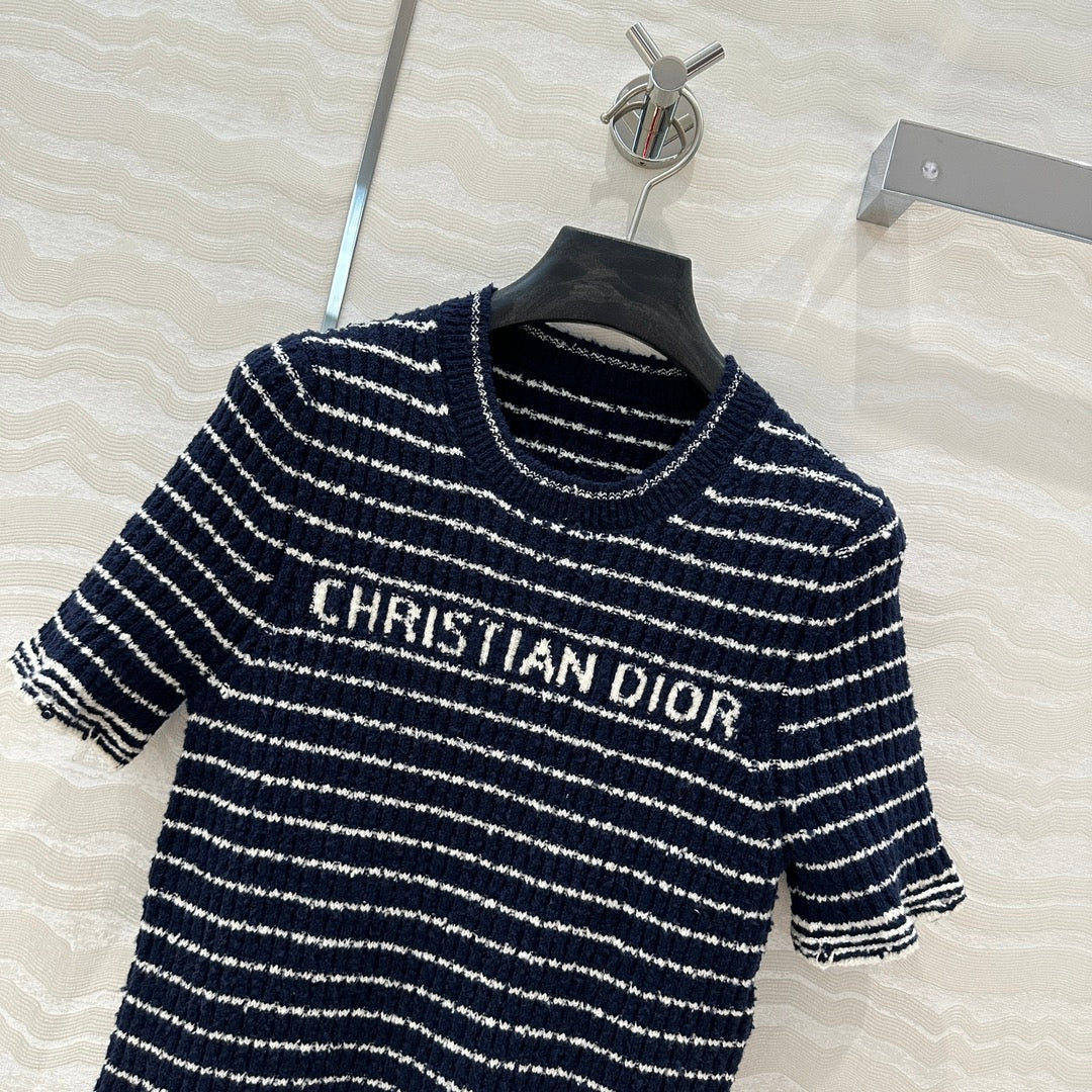 CD Striped knitted Top Navy Blue Cotton