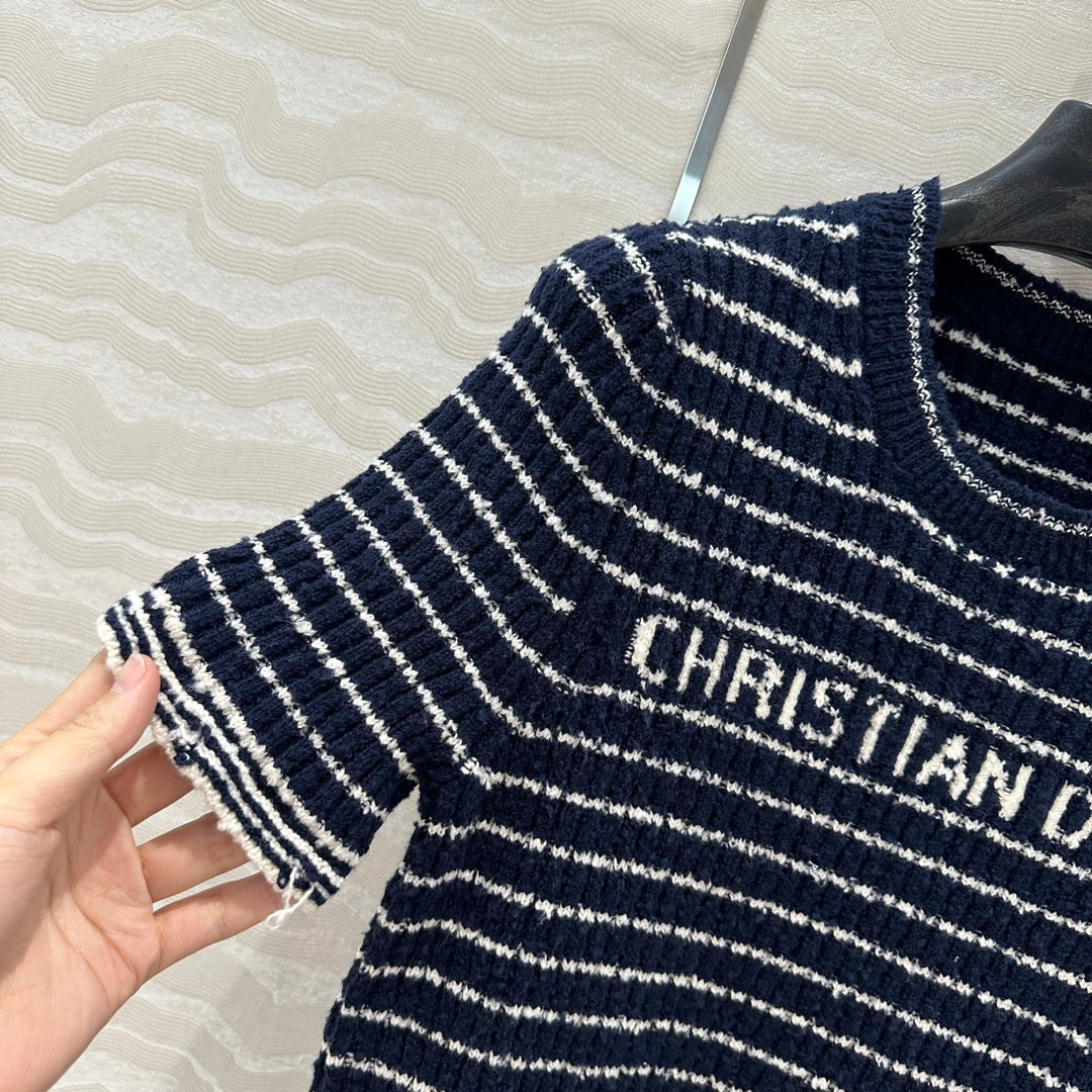 CD Striped knitted Top Navy Blue Cotton