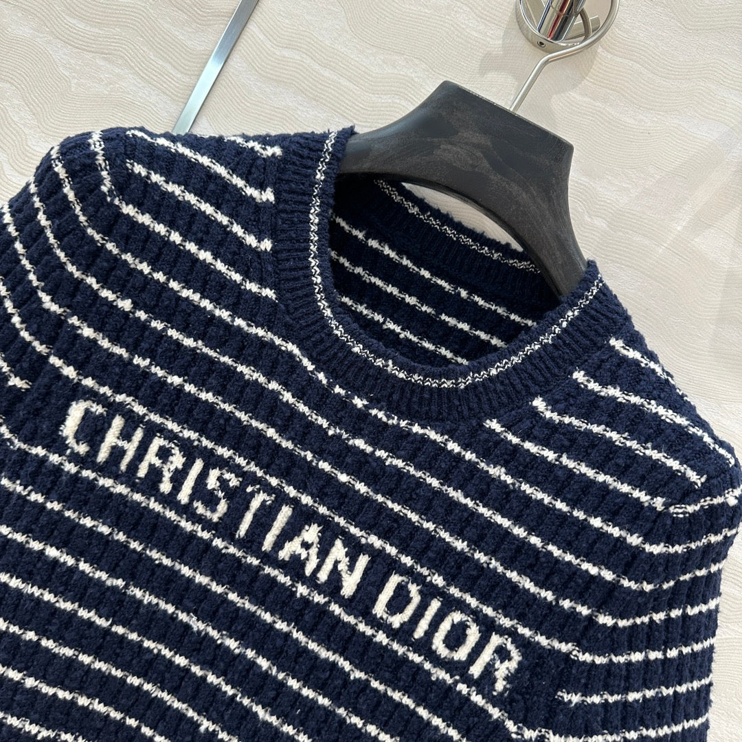 CD Striped knitted Top Navy Blue Cotton
