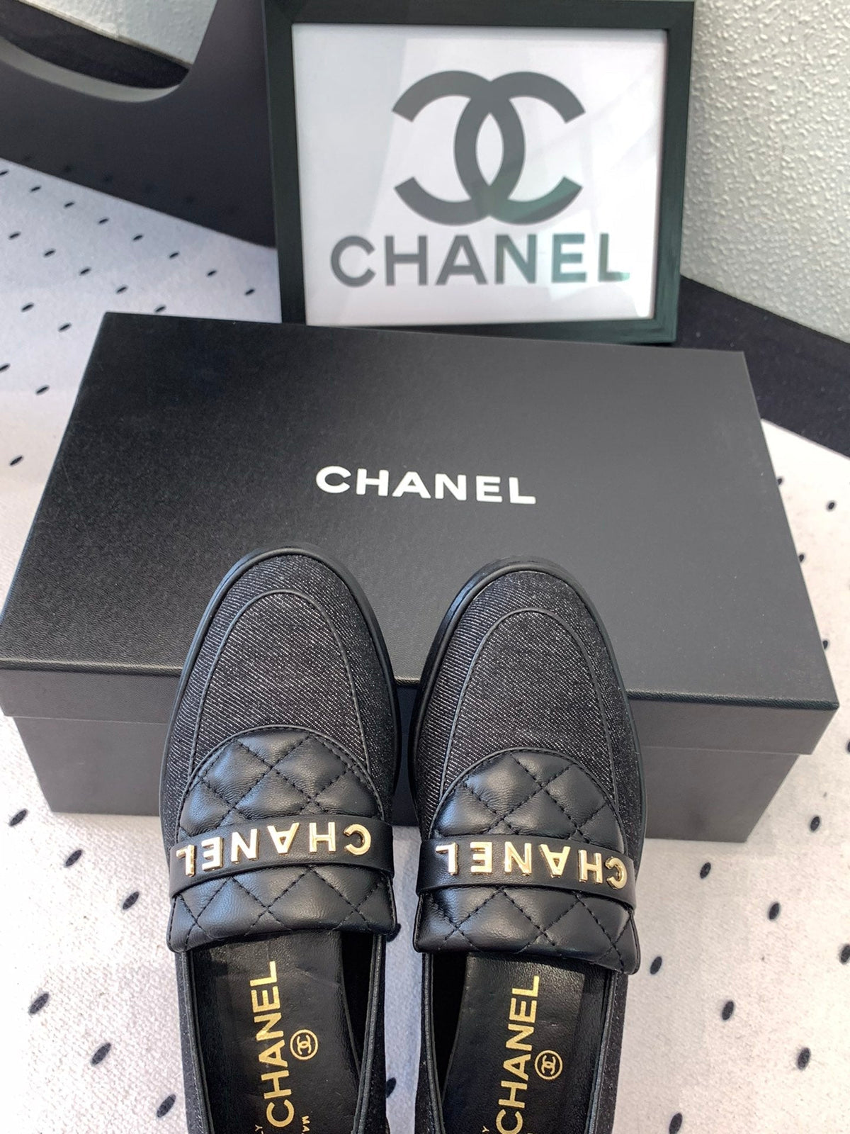 CC Moccasins In Black Denim Fabric 147020