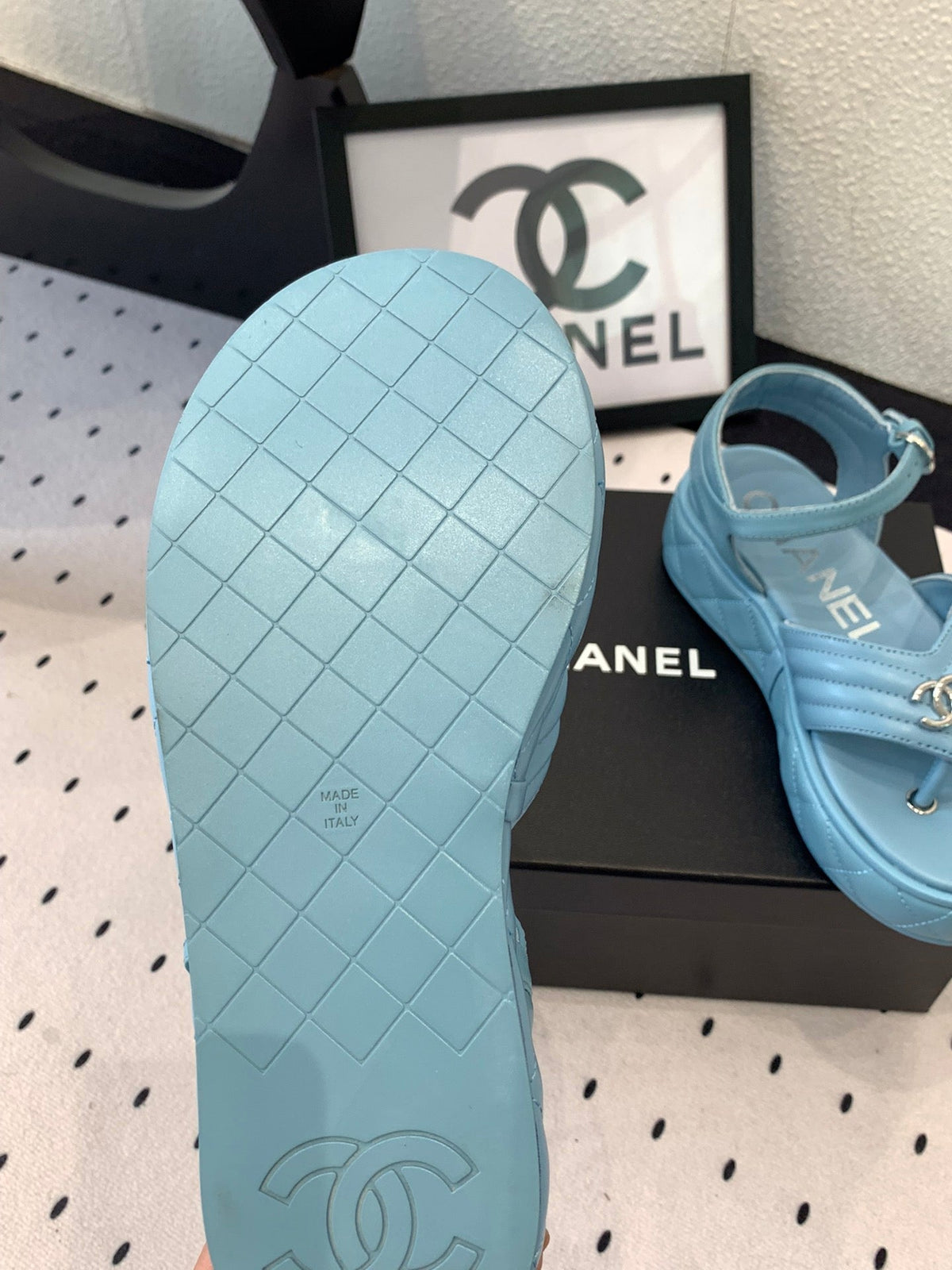 CC Thong Sandals In Could Blue Lambskin 147039