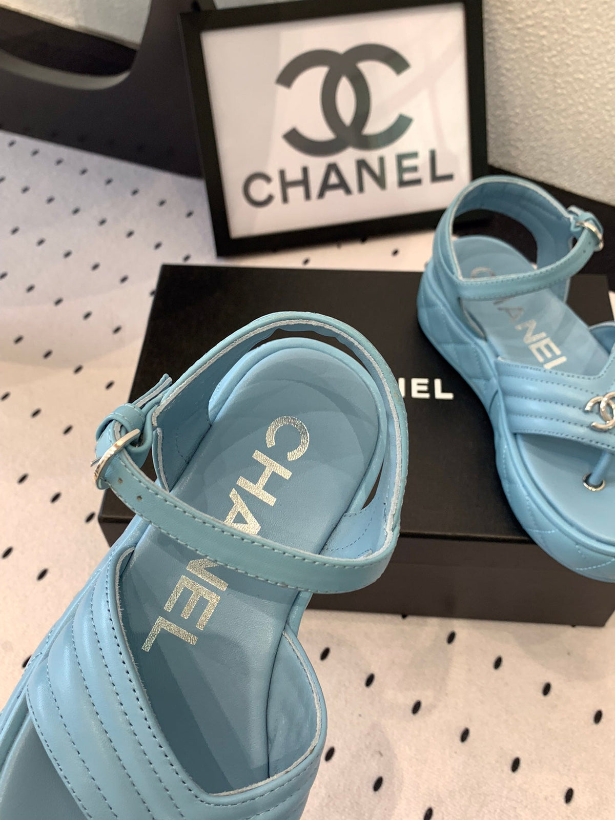 CC Thong Sandals In Could Blue Lambskin 147039