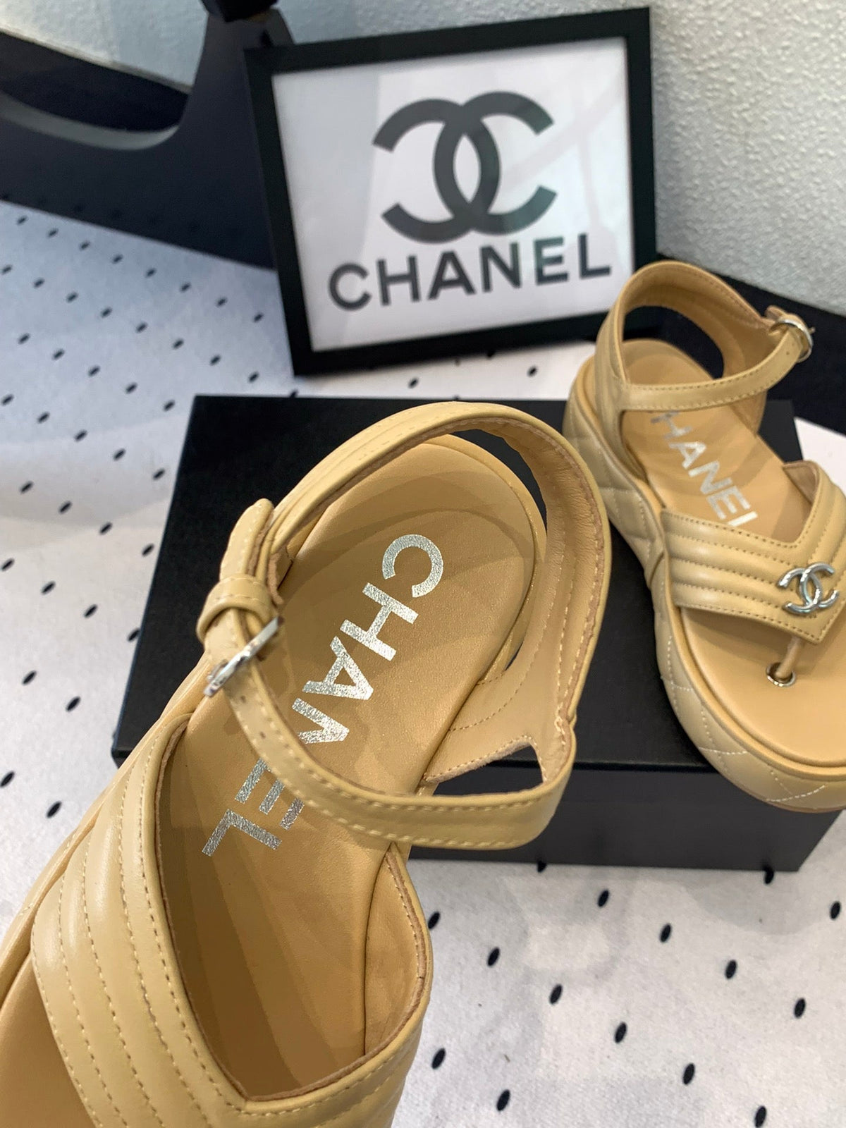 CC Thong Sandals In Dark Beige Lambskin 147040