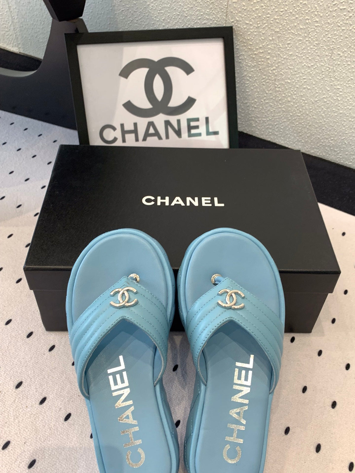 CC Thong Slippers In Could Blue Lambskin 147048