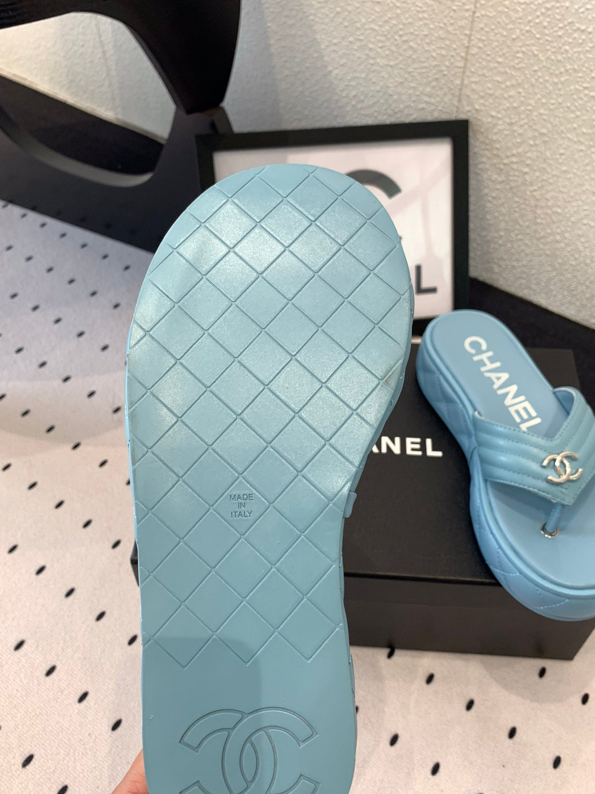 CC Thong Slippers In Could Blue Lambskin 147048