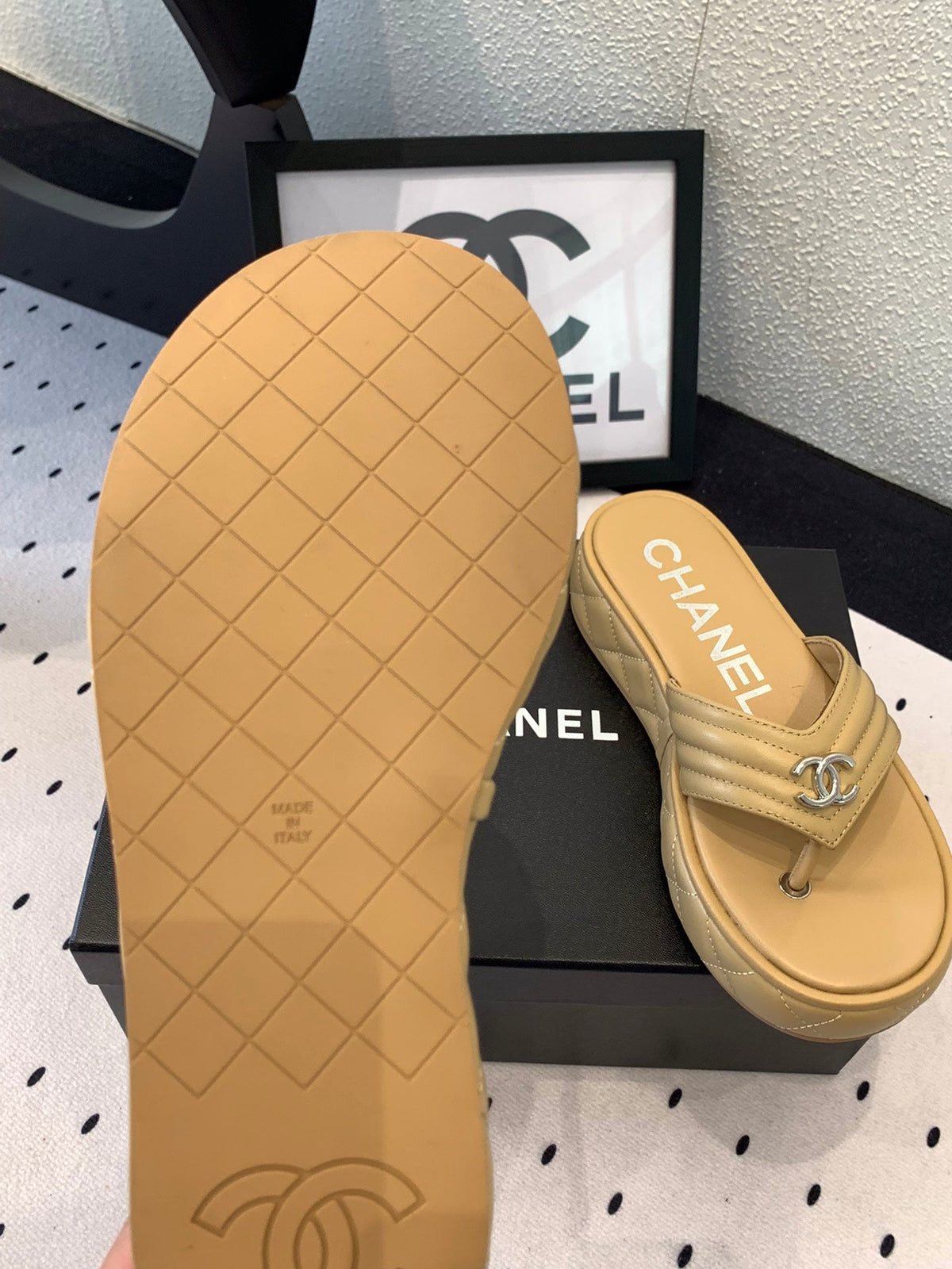 CC Thong Slippers In Dark Beige Lambskin 147050
