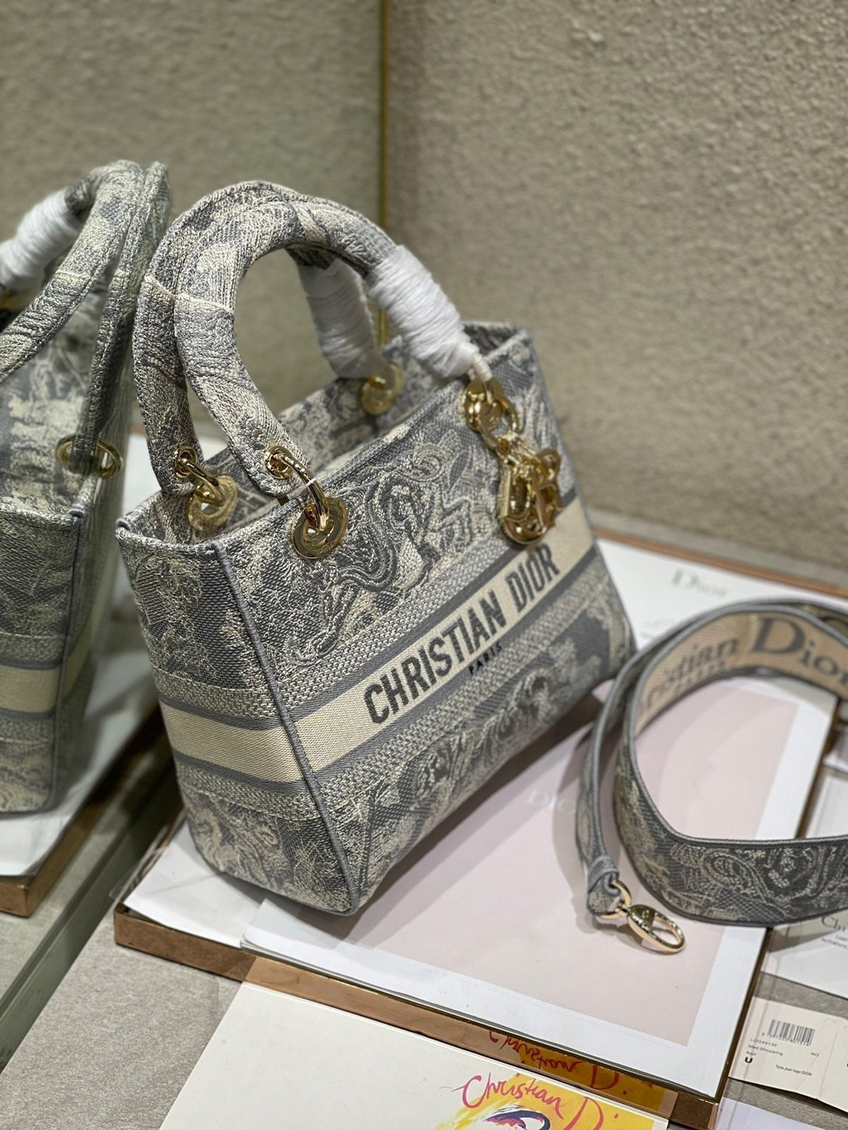 CD Gray Tiger 24 Lady Dior Bag Canvas 336660