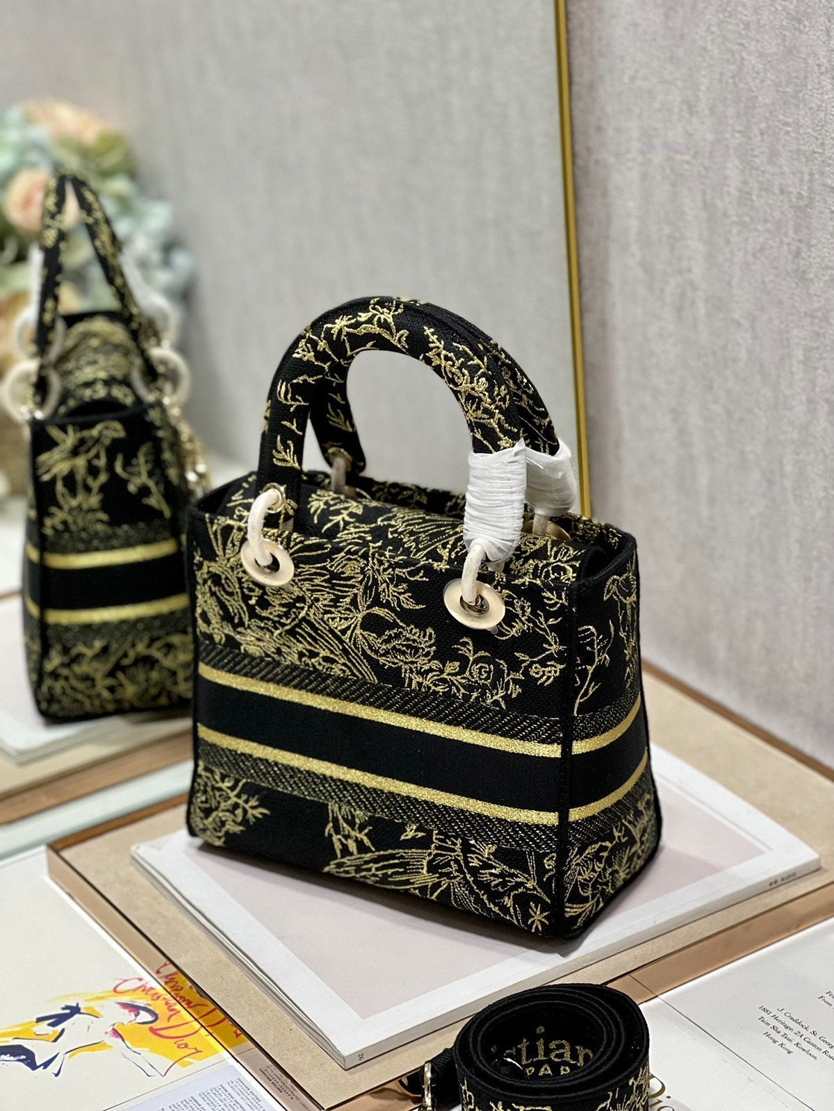 CD Black Magpie 24 Lady Dior Bag Canvas 336688