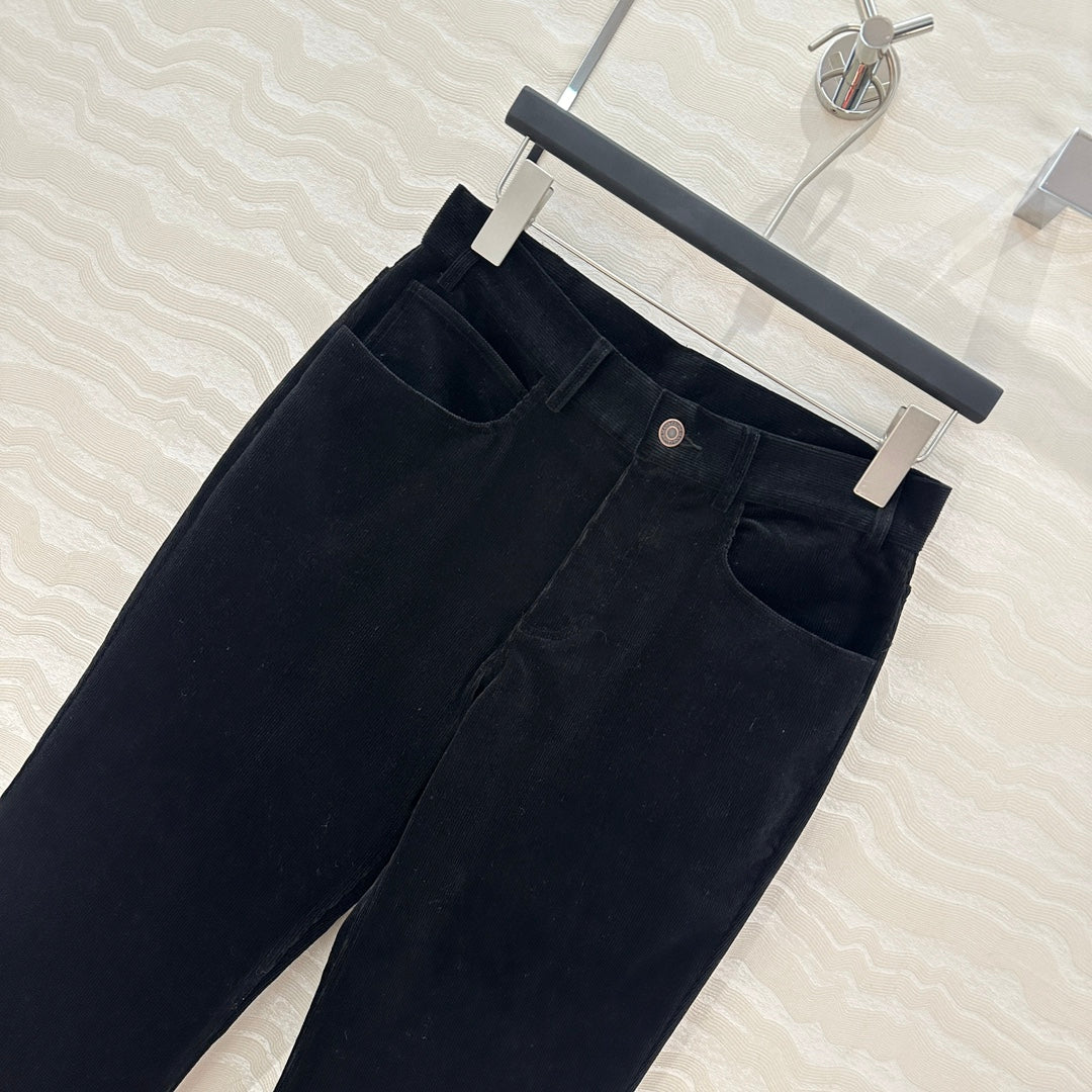 Celine Flared Velvet Pants Black Cotton