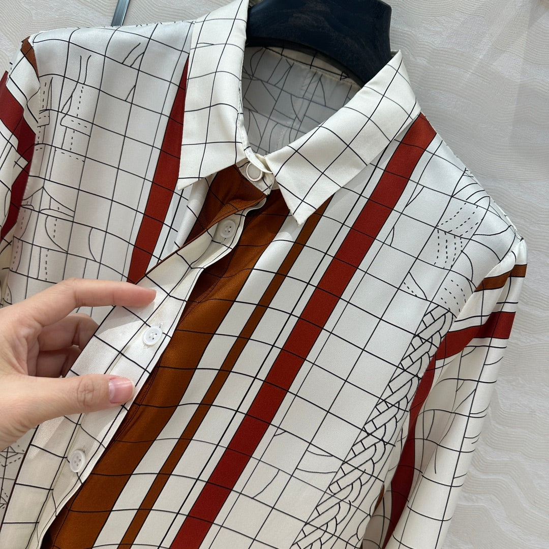 Hm 25 Coaching Deja Vu Shirt White red brown Silk