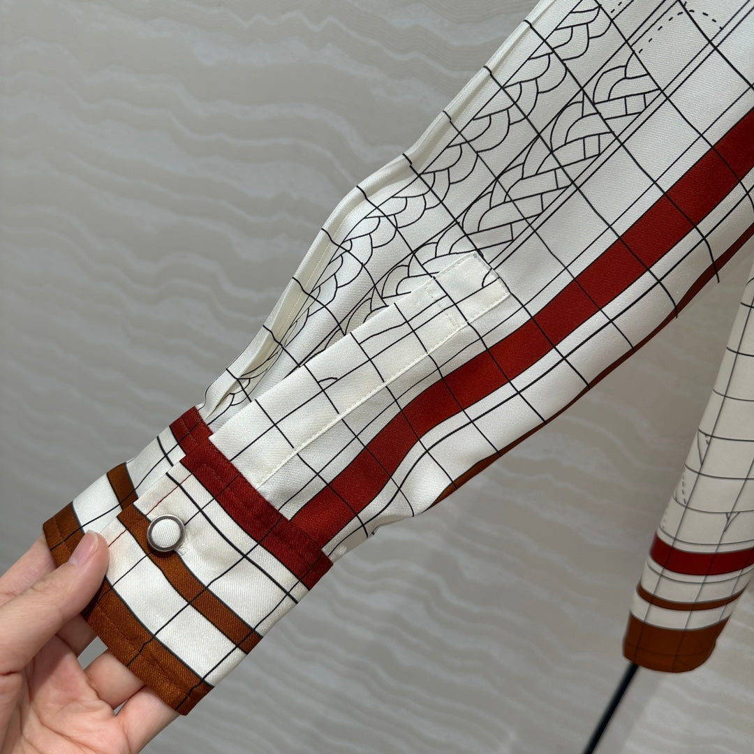 Hm 25 Coaching Deja Vu Shirt White red brown Silk