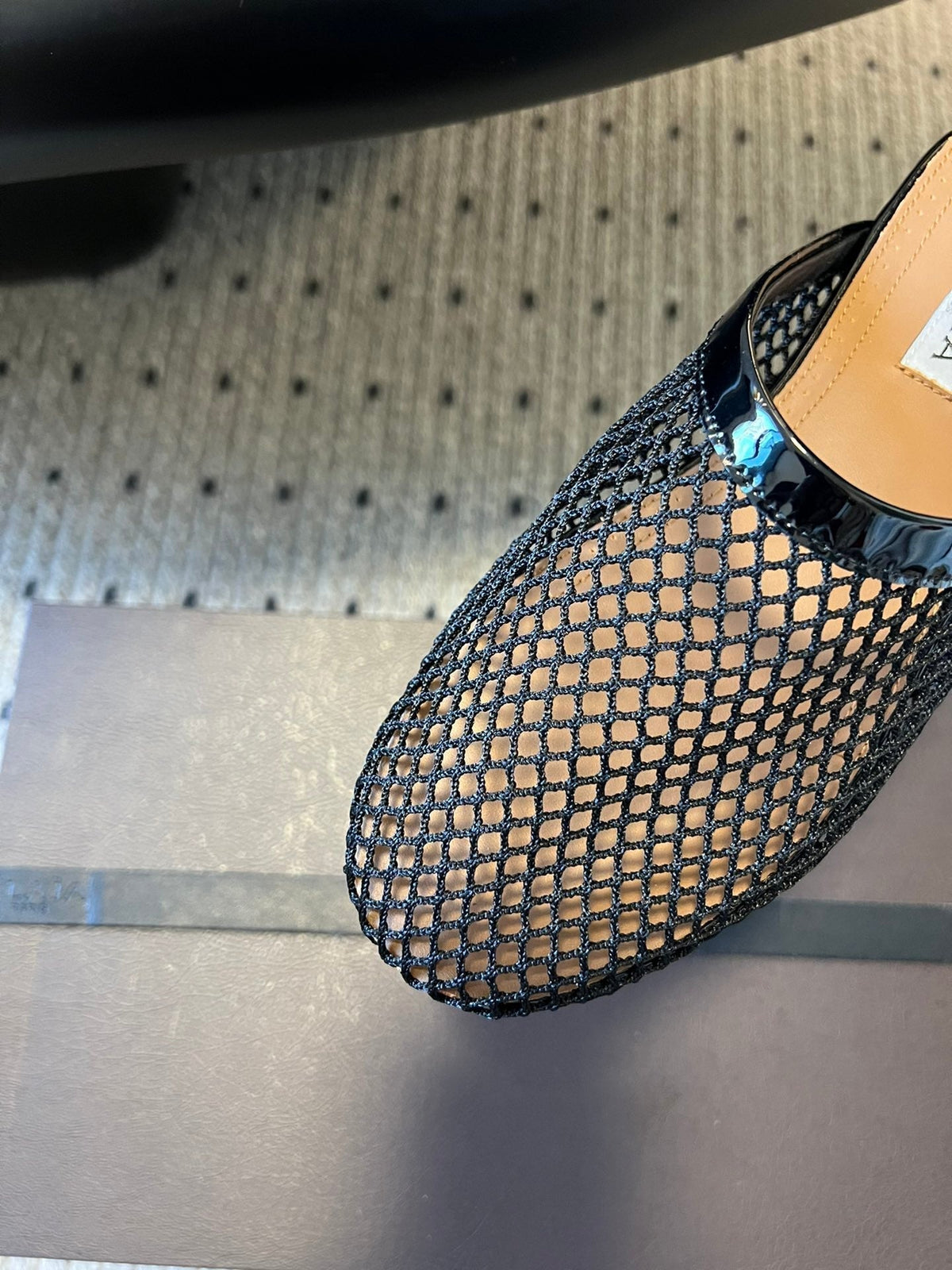 Alaia 25 Fishnet Flat Mules Black Lampskin 303685