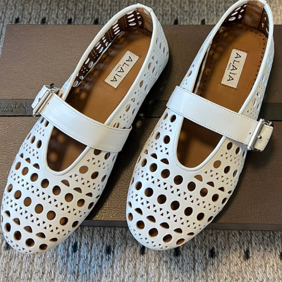 Alaia 25 Vienne Ballet Flats White Lambskin 303715