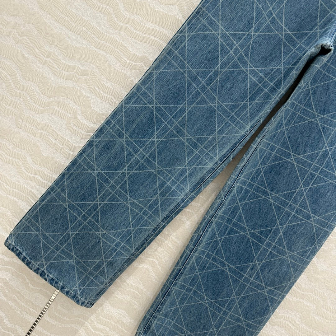 CD Plaid Straight Jeans Retro Blue Cotton