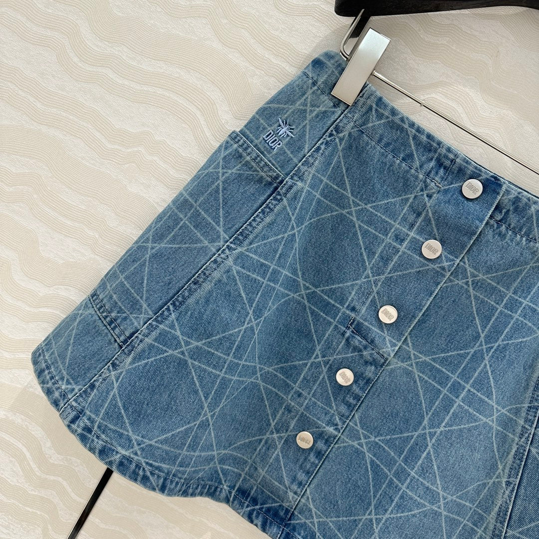 CD Short Skirt Retro Blue Cotton