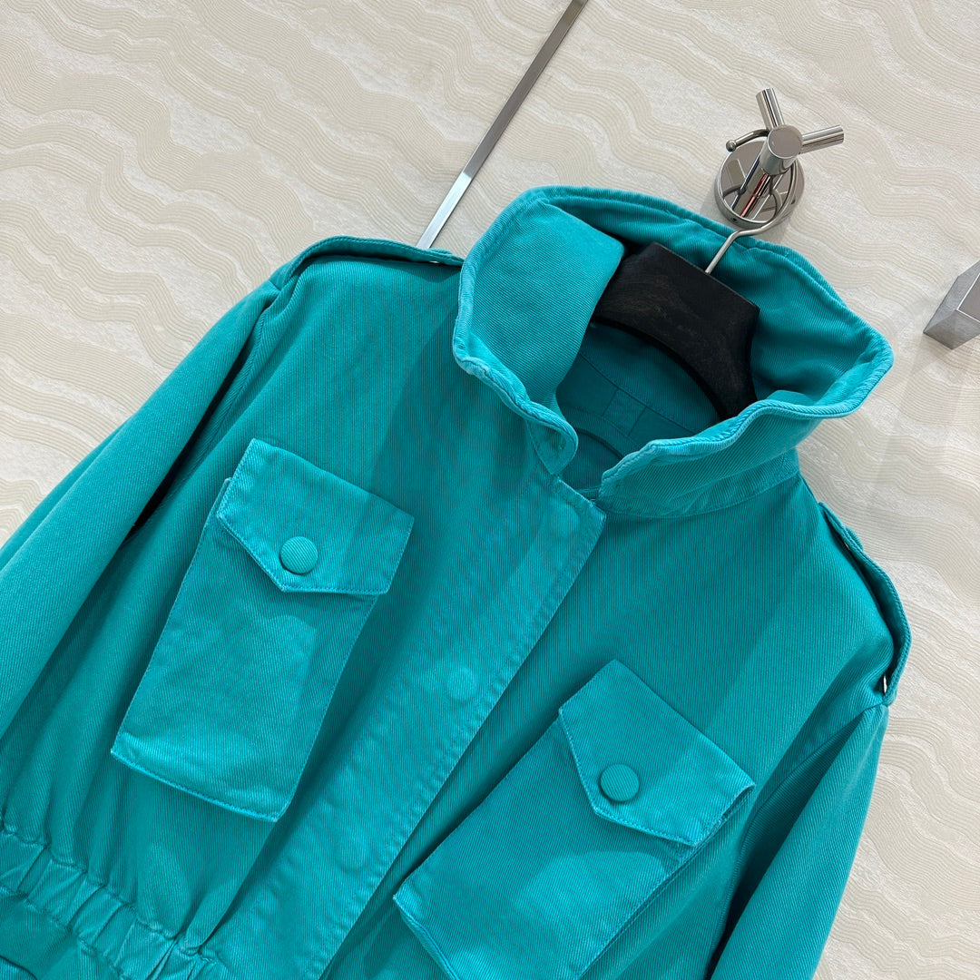 Prada 25 Hooded Jacket Blue-green Cotton