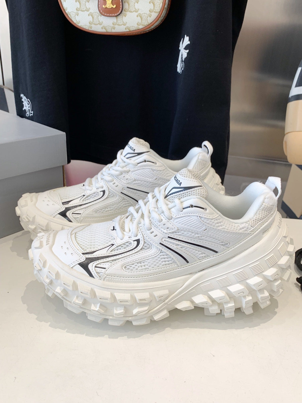 CHUNKY SNEAKERS IN WHITE MIX BLACK POLYURETHANE, POLYESTER AND NYLON