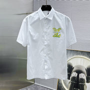 LV SHORT-SLEEVED SHIRT IN WHITE COTTON GREEN YELLOW LOGO 238815