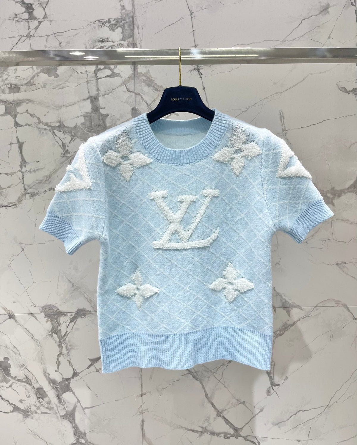 LV Flower T Shirt Light Blue Polyamide Wool