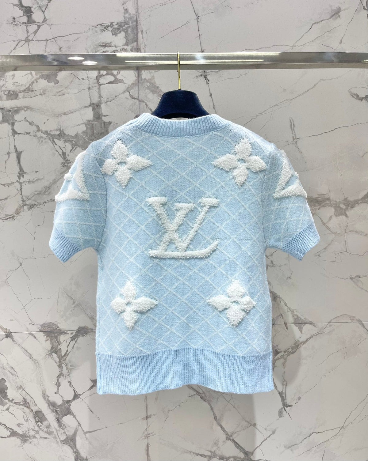 LV Flower T Shirt Light Blue Polyamide Wool