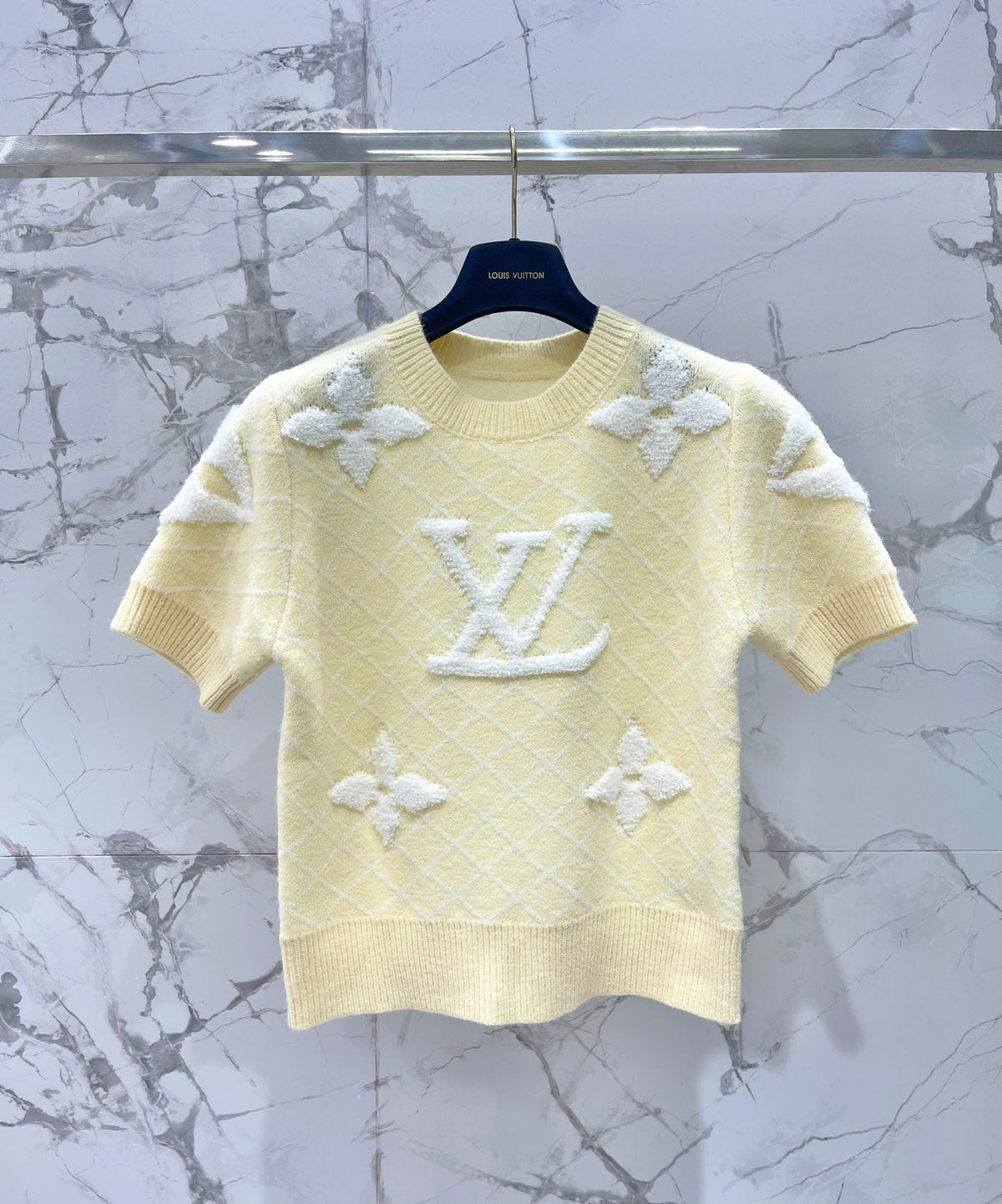 LV Flower T Shirt Light Yellow Polyamide Wool