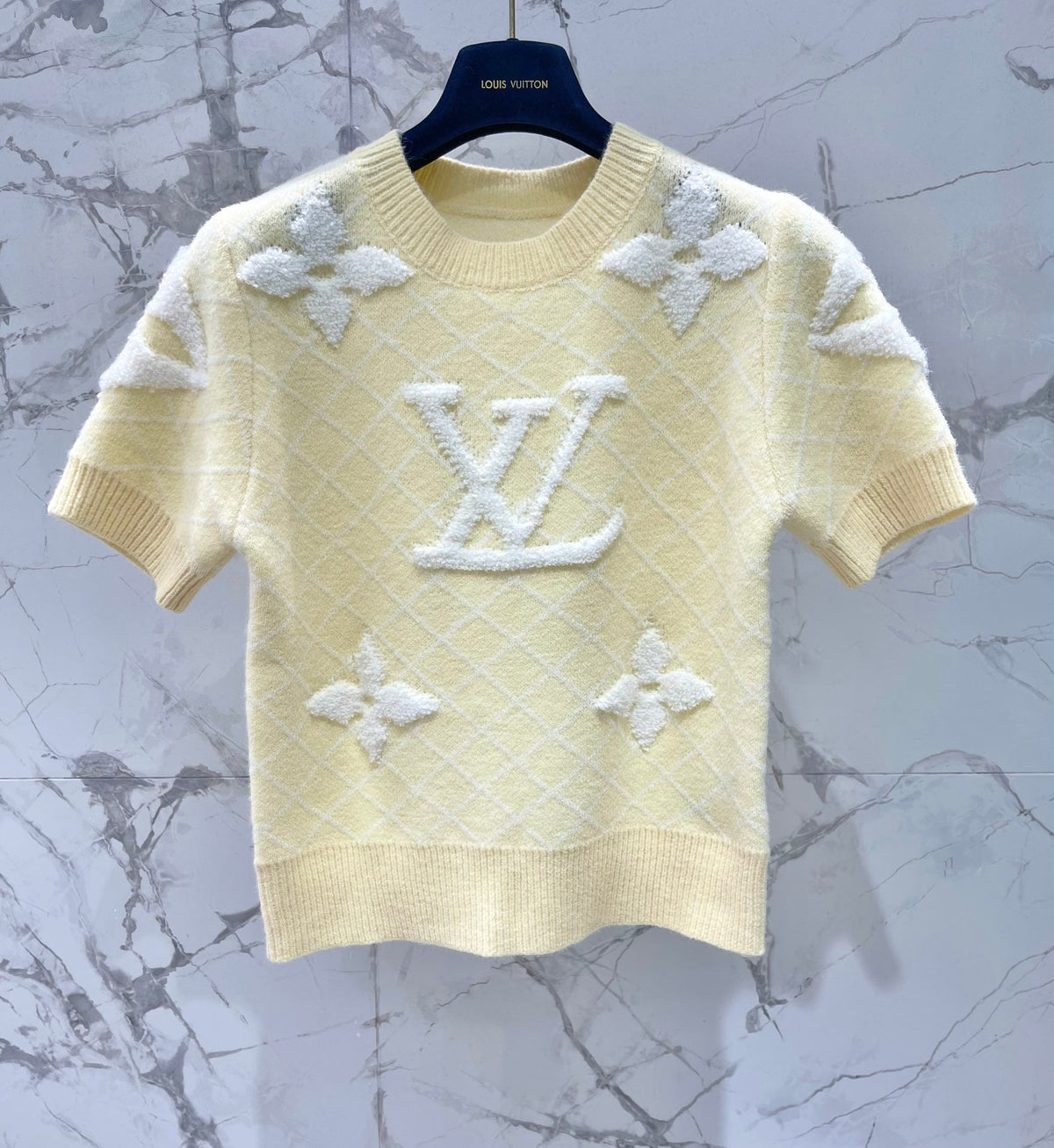 LV Flower T Shirt Light Yellow Polyamide Wool