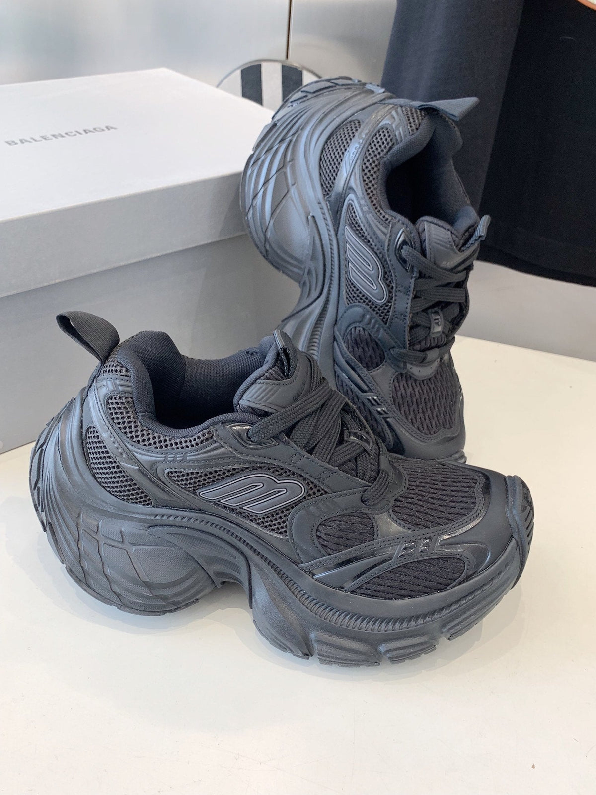 DAD SHOES IN BLACK MESH AND CALFSKIN