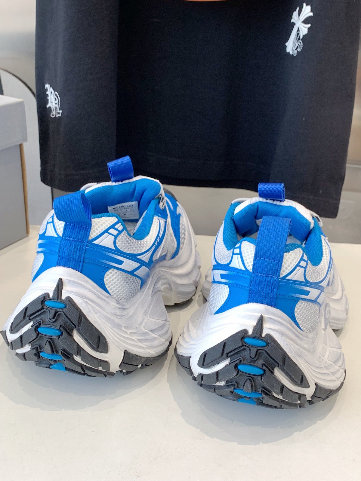 DAD SHOES IN WHITE MIX BLUE MESH AND CALFSKIN