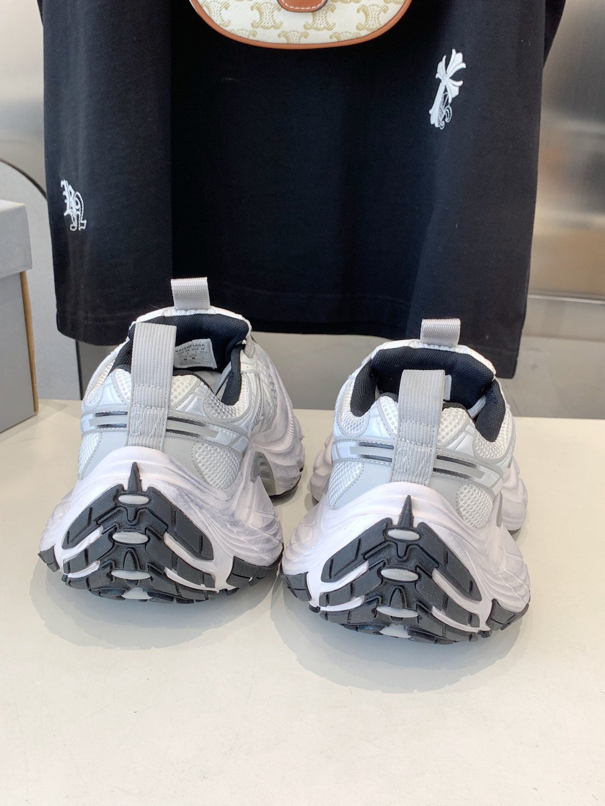 DAD SHOES IN SILVER WHITE MESH AND CALFSKIN