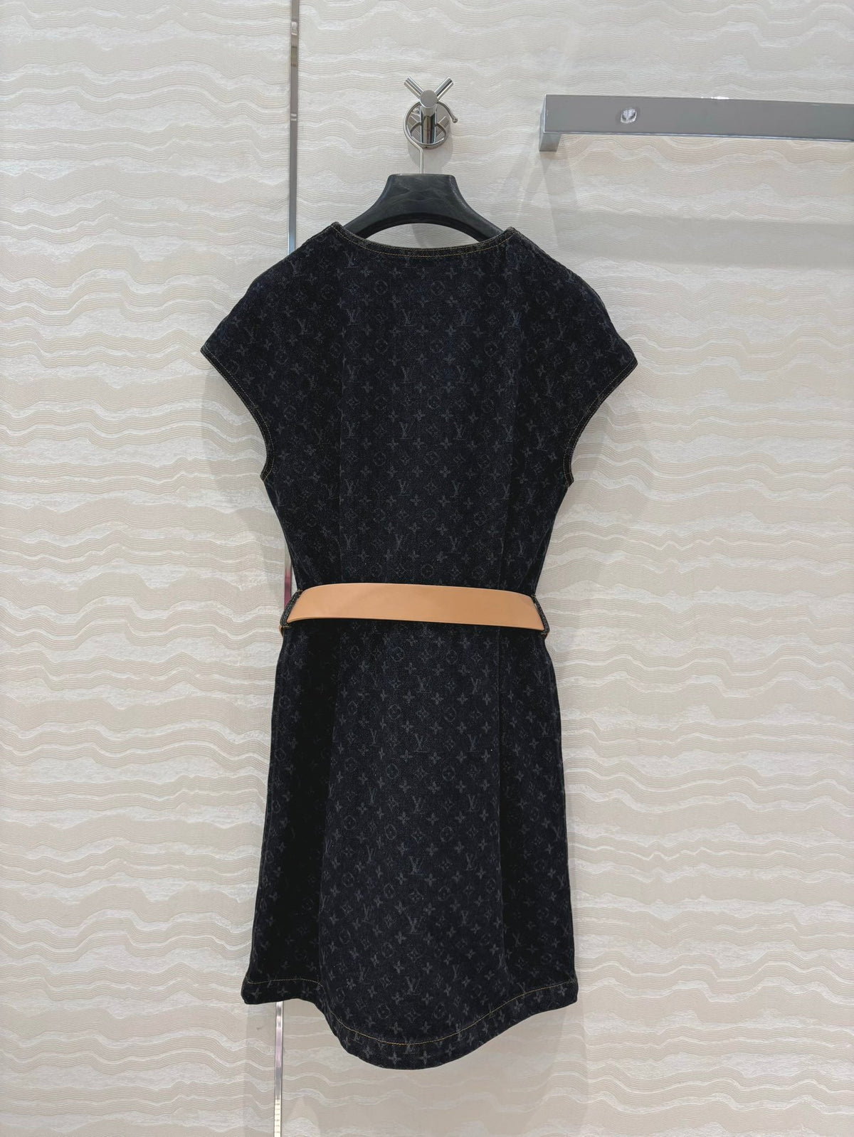 LV 25 Monogram Jacquard Logo Denim Dress Black Cotton