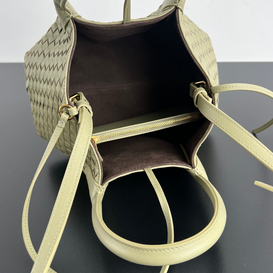 BV Pinacoteca 24cm Bag Khaki Brown Leather Suede 533287