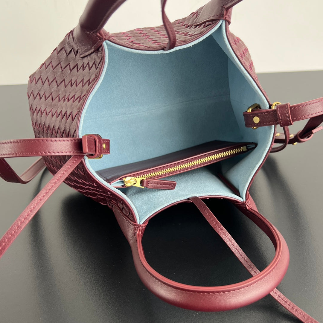 BV Pinacoteca 24cm Bag Burgundy Blue Leather Suede 533285