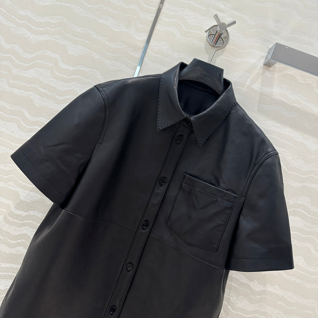 Prada Short-sleeved Jacket Black Lambskin