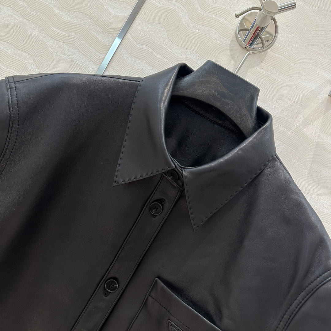 Prada Short-sleeved Jacket Black Lambskin