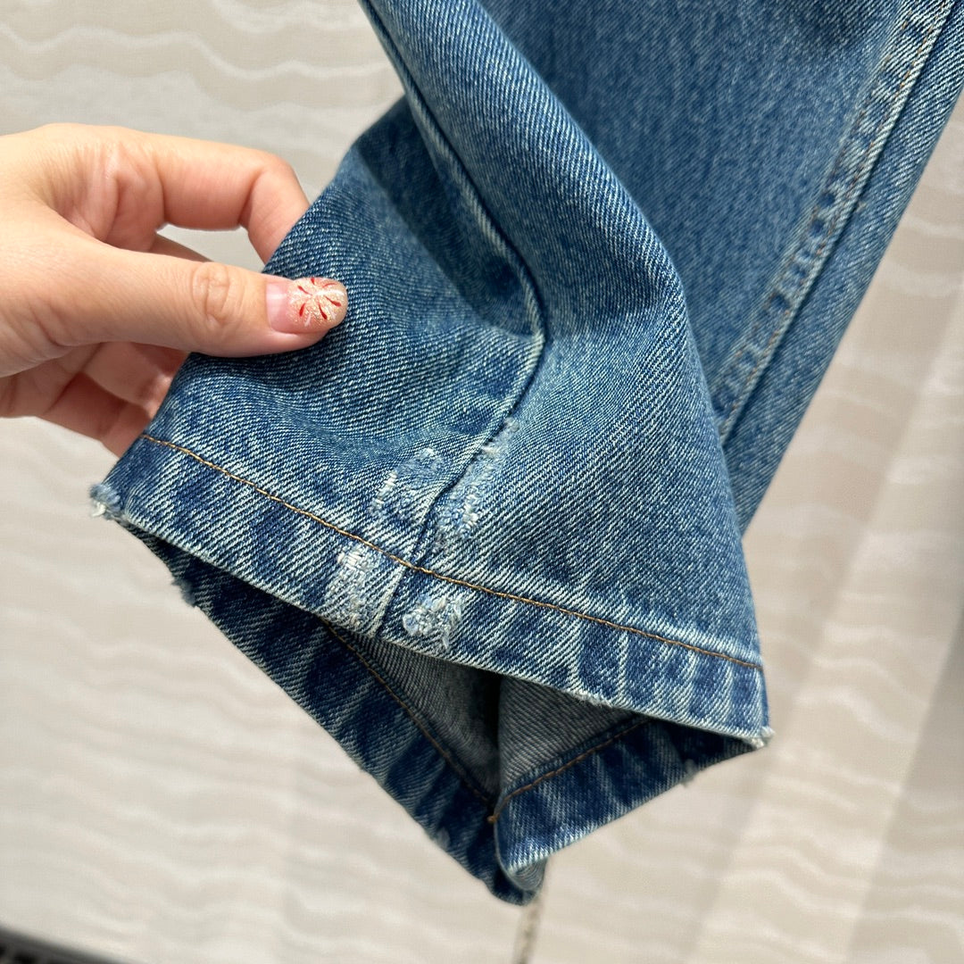 CD Ripped Straight Jeans Blue Cotton