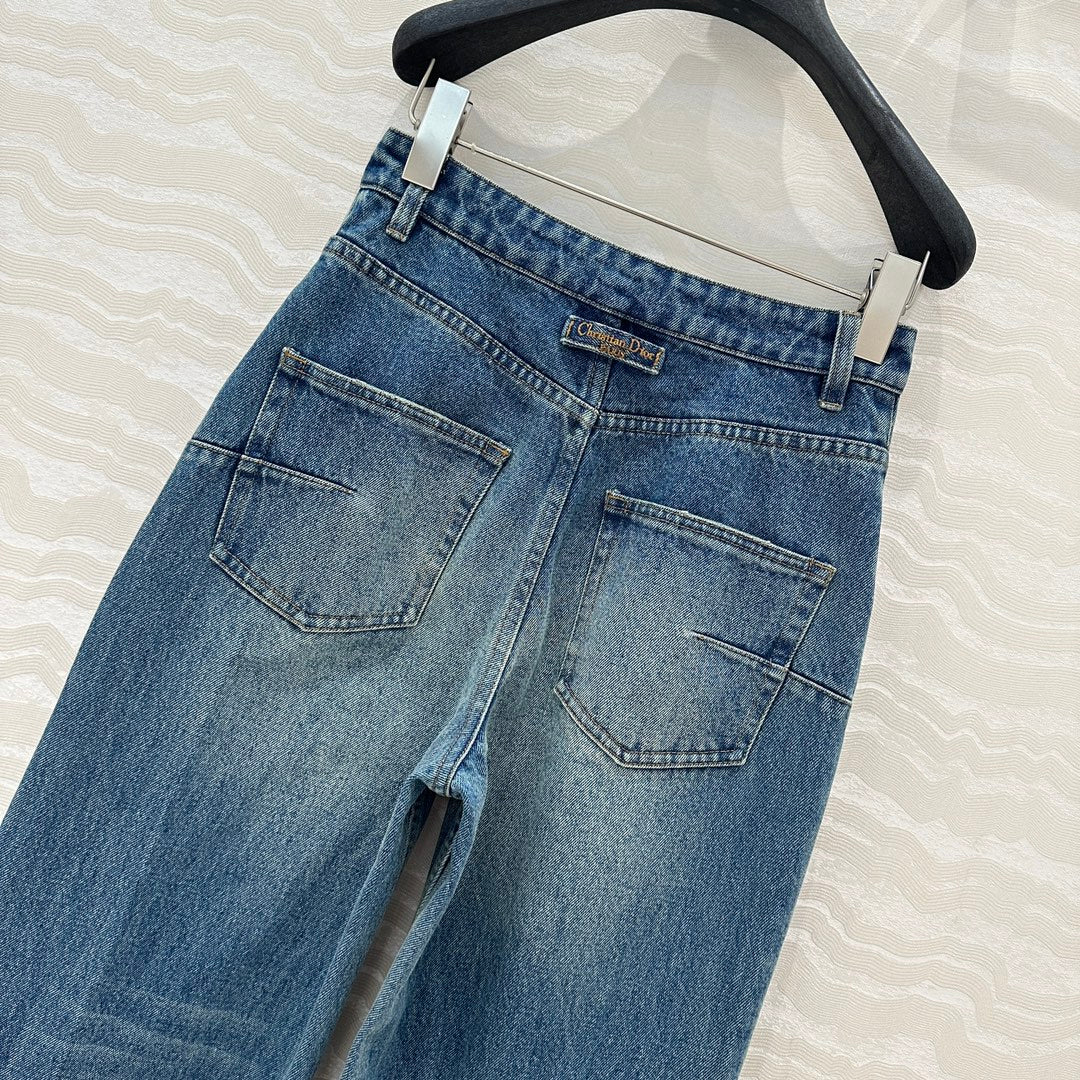CD Ripped Straight Jeans Blue Cotton