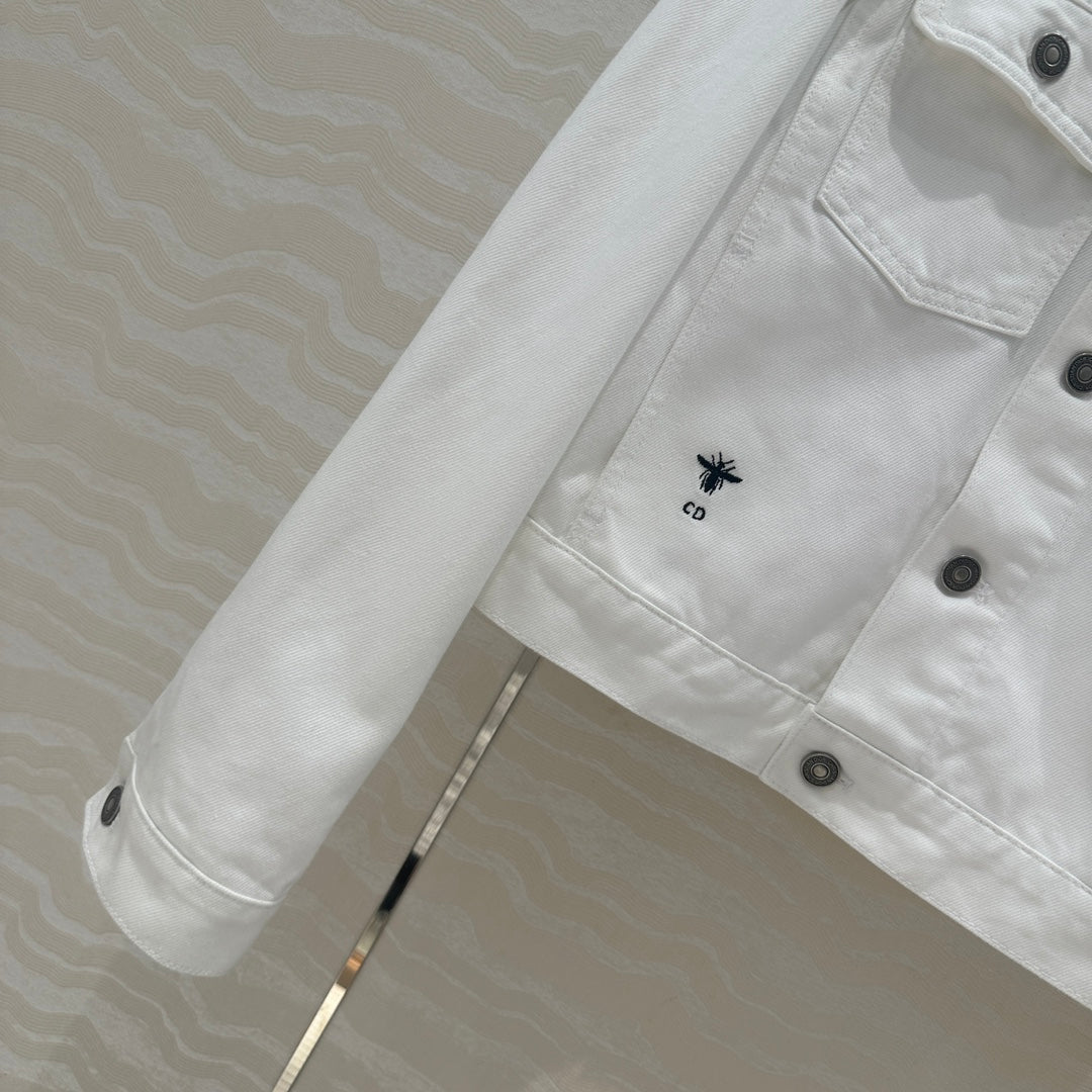 CD Butterfly Pattern denim Jacket White Cotton