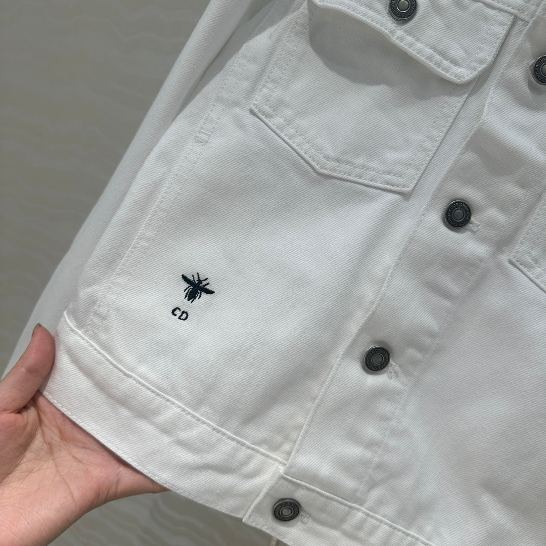 CD Butterfly Pattern denim Jacket White Cotton