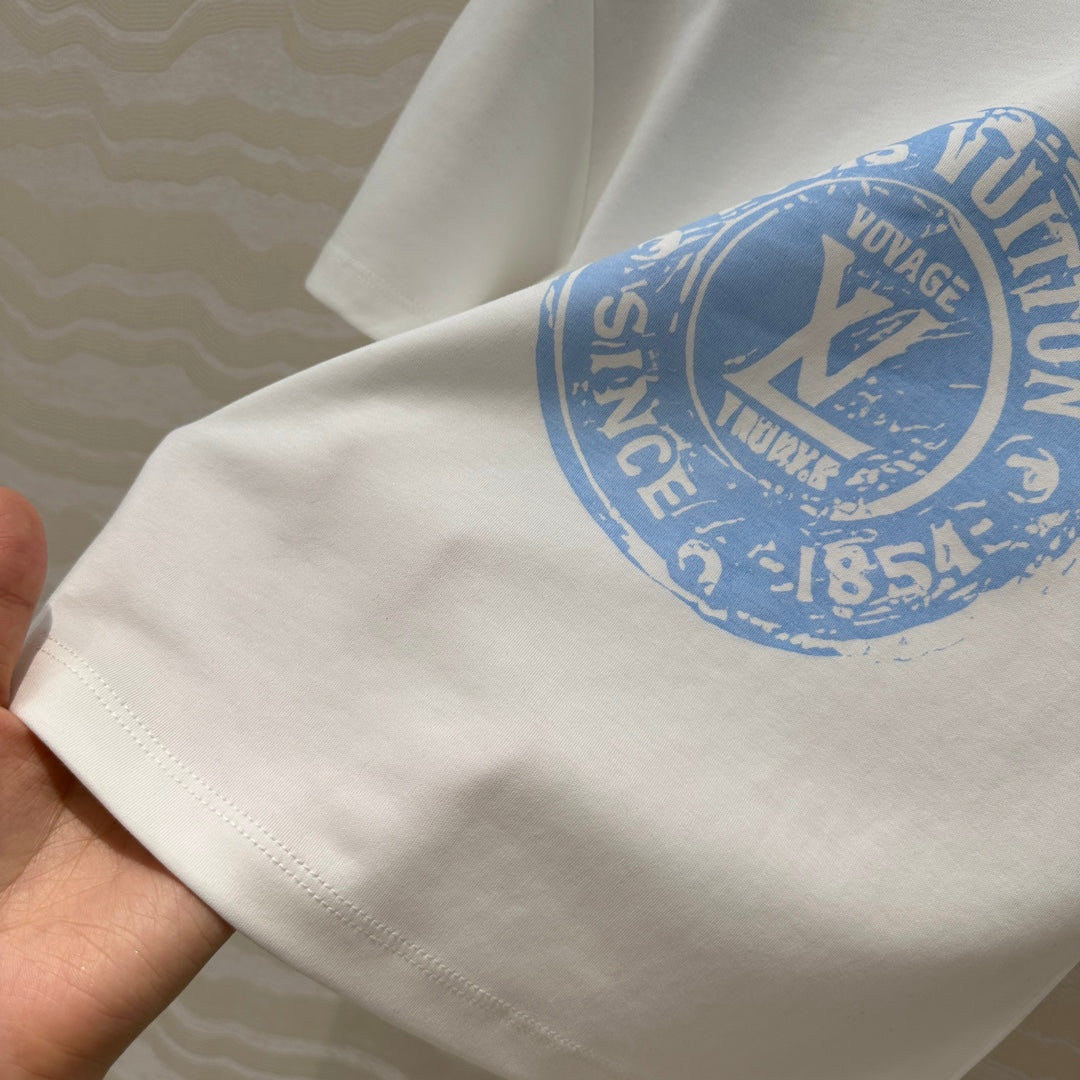 LV 25 MONOGRAM Print Logo Short T-Shirt White Blue Cotton