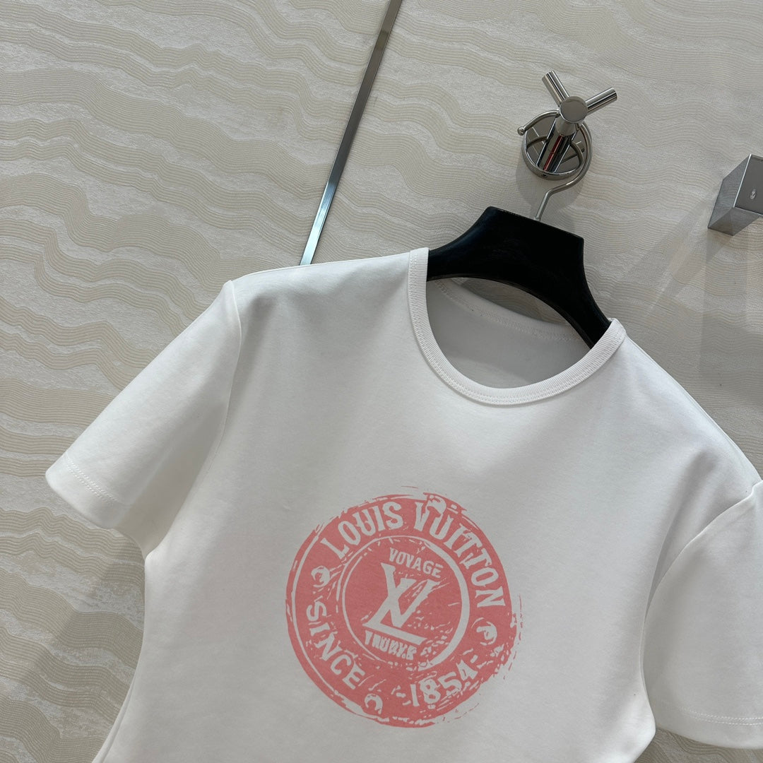 LV 25 MONOGRAM Print Logo Short T-Shirt White Pink Cotton
