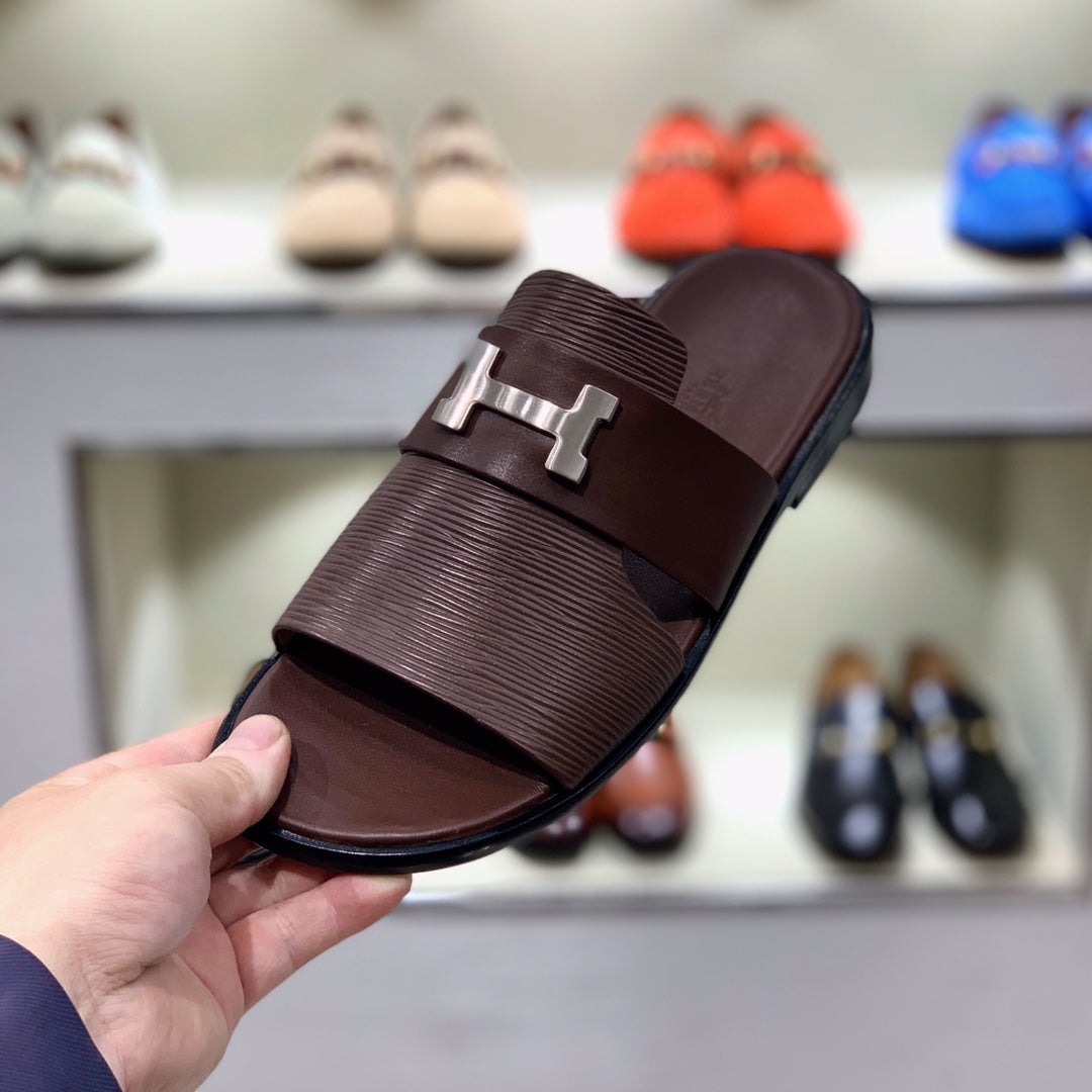 HM Men's Slide Brown Cowhide 567148